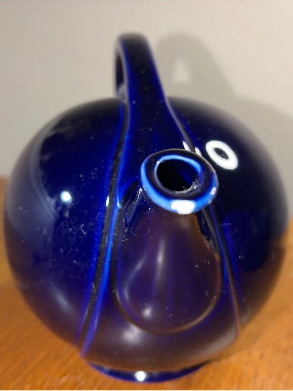 HALL POTTERY Vintage Cobalt Blue AIRFLOW TEAPOT Art Deco Small Chip On Spout